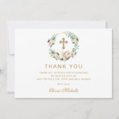 Girl Baptisse Christening Floral Foto Dankeskarte (Vorderseite)