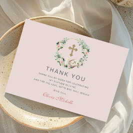 Girl Baptisse Christening Floral Foto Dankeskarte