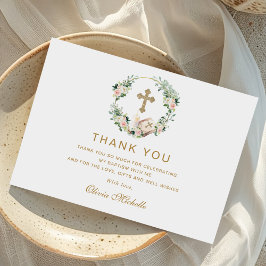 Girl Baptisse Christening Floral Foto Dankeskarte