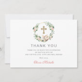 Girl Baptisse Christening Floral Foto Dankeskarte (Vorderseite)