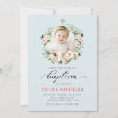 Girl Baptisse Christening Floral Foto Einladung (Vorderseite)