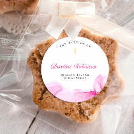 Girl Baptisse Christening Pink Ink Runder Aufkleber