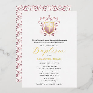 Girl Baptisse Einladung Dusty Rose Wappen