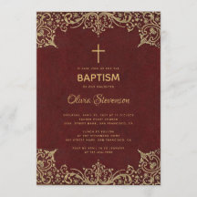 Girl Baptisse Elegantes Burgund Gold Cross Vintag