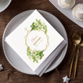 Girl Baptisse Floral Lilies Gold Cross Geometric Serviette