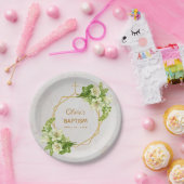 Girl Baptisse Floral Lilies Gold Marble Geometric Pappteller (Party)