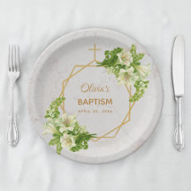 Girl Baptisse Floral Lilies Gold Marble Geometric
