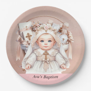 Girl Baptisse Rose Gold Christening Basket Pappteller