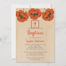 Girl Baptisse Rustic Red Poppies Brown Wood Script