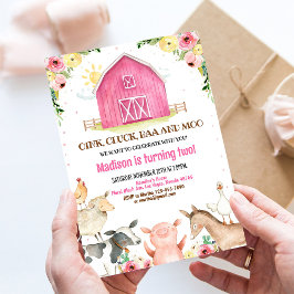 Girl Barn Party Farm Animals Barnyard Birthday Einladung