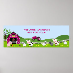 Girl Barnyard Farm Animals Geburtstagsbanner Poster