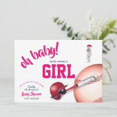 GIRL Baseball Baby Dusche PINK Blue Einladungen (Stehend Vorderseite)