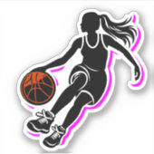 Girl Basketball Dribbling Silhouette Sticker (Vorderseite)