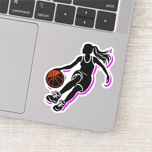 Girl Basketball Dribbling Silhouette Sticker (Detail)