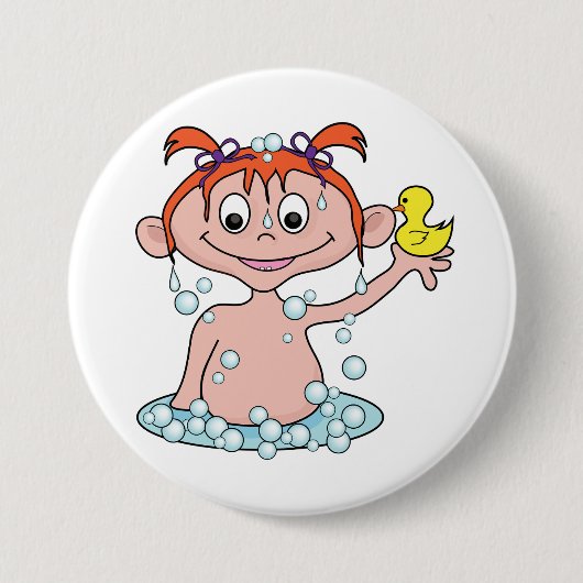 Girl Bath Time Fun mit Rubber Duck und Blasen Button (Vorderseite)