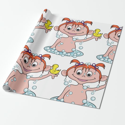 Girl Bath Time Fun mit Rubber Duck und Blasen Geschenkpapier (Ungerollt)
