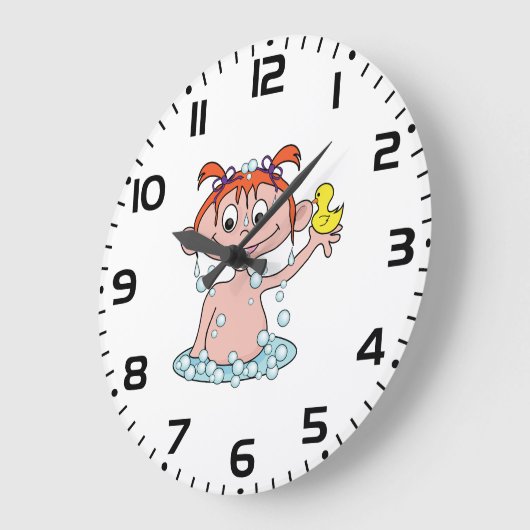 Girl Bath Time Fun mit Rubber Duck und Blasen Große Wanduhr (Winkel)