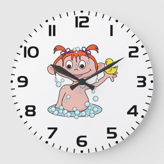 Girl Bath Time Fun mit Rubber Duck und Blasen Große Wanduhr (Vorderseite)