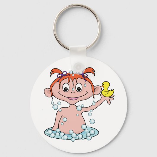 Girl Bath Time Fun mit Rubber Duck und Blasen Schlüsselanhänger (Vorderseite)