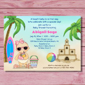 Girl Beach Baby Sandcastle, Surfboard Babydusche Einladung