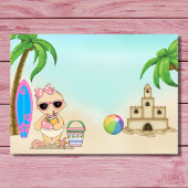 Girl Beach Baby Sandcastle, Surfboard Babydusche Einladung