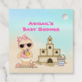 Girl Beach Baby Sandcastle, Surfboard Babydusche Geschenkanhänger (Rückseite)