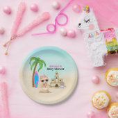 Girl Beach Baby Sandcastle, Surfboard Babydusche Pappteller (Party)
