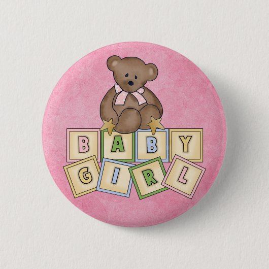 Girl Bear Baby Blocks Button (Vorderseite)