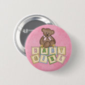 Girl Bear Baby Blocks Button (Vorne & Hinten)