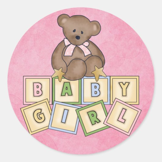 Girl Bear Baby Blocks Runder Aufkleber (Vorderseite)