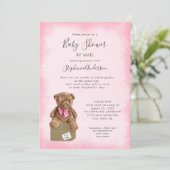 Girl Bear Baby Dusche by Mail Einladung (Stehend Vorderseite)