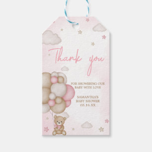 Girl Bear Balloon Baby Shower Fevor Tags Geschenkanhänger