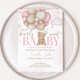 Girl Bear Balloon Babydusche Einladung