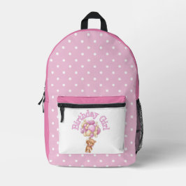 Girl Bear Birthday Thema Backpack Bedruckter Rucksack