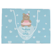 Girl Bear Cub Princess Baby First Birthday Party Große Geschenktüte (Rückseite)