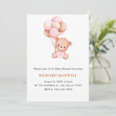 Girl Bear mit Balloons Babydusche Einladung (Stehend Vorderseite)