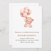 Girl Bear mit Balloons Babydusche Einladung (Vorne/Hinten)