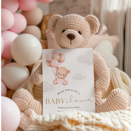 Girl Bear mit Balloons Babydusche Einladung