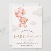 Girl Bear mit Balloons Babydusche Einladung (Vorderseite)