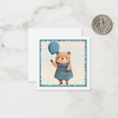 Girl Bear mit blauem Karierten Kleid und Ballon Mitteilungskarte (Vorderseite/Rückseite Beispiel)
