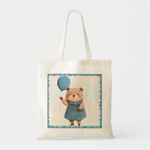 Girl Bear mit blauem Karierten Kleid und Ballon Tragetasche