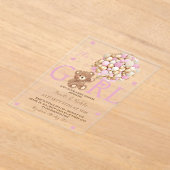 Girl Bear Pink Gold Balloons Babydusche Acryleinladungen (Ablage )