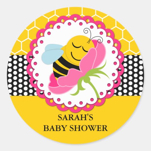 Girl Bee Baby Dusche Personalisiert Runder Aufkleber (Vorderseite)