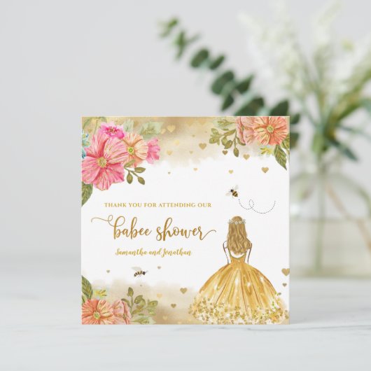 Girl Bee Illustration Baby Dusche Danke Karte (Stehend Vorderseite)