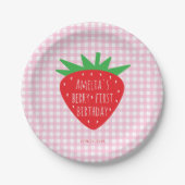 Girl Berry Erster Geburtstag Erdbeere auf rosa Kar Pappteller (Vorderseite)