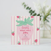 Girl Berry First Birthday Party Invitation (Stehend Vorderseite)