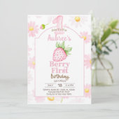 Girl Berry First, Einladung zum 1. Geburtstag, ein (Stehend Vorderseite)