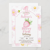 Girl Berry First, Einladung zum 1. Geburtstag, ein (Vorne/Hinten)