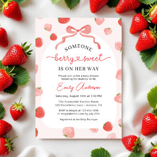 Girl Berry Sweet Bow Gingham Baby Shower Einladung