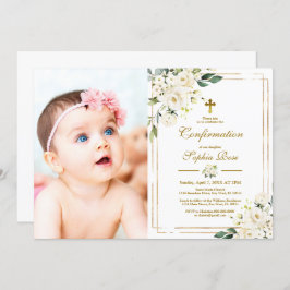 Girl-Bestätigung für weiße Blume und Goldrahmen-Fo Einladung